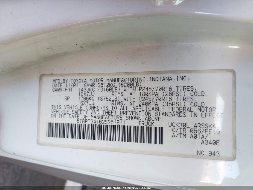 5TBRT34162S251911 2002 TOYOTA TUNDRA photo no. 9