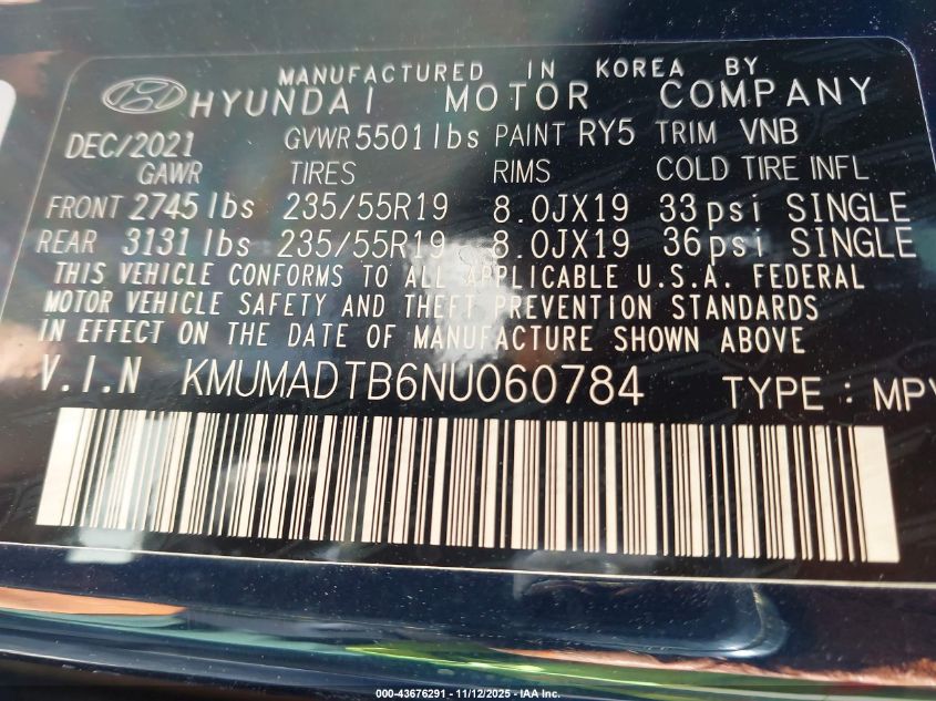 2022 Genesis Gv70 2.5T Awd VIN: KMUMADTB6NU060784 Lot: 43676291
