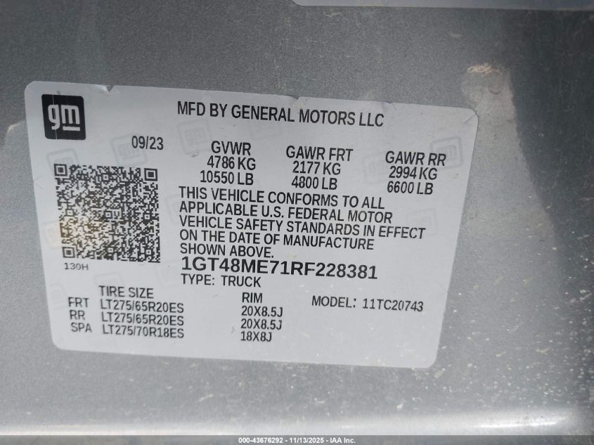 2024 GMC Sierra 2500Hd 2Wd Standard Bed Sle VIN: 1GT48ME71RF228381 Lot: 43676292