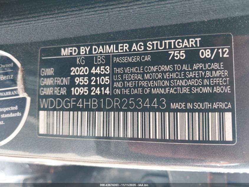 2013 Mercedes-Benz C 250 Sport VIN: WDDGF4HB1DR253443 Lot: 43676353