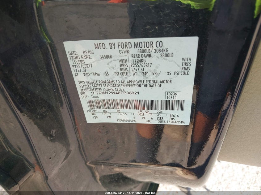 1FTRW12W46FB38921 2006 FORD F-150 photo no. 9