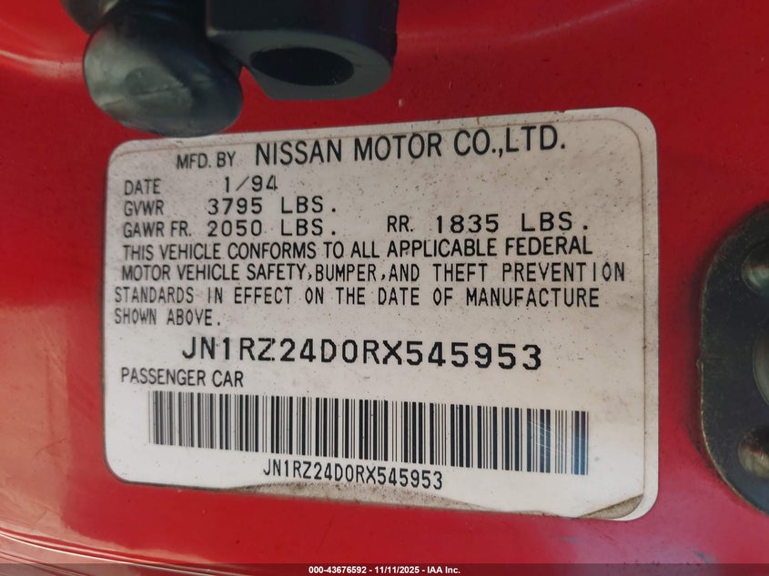 1994 Nissan 300Zx VIN: JN1RZ24D0RX545953 Lot: 43676592