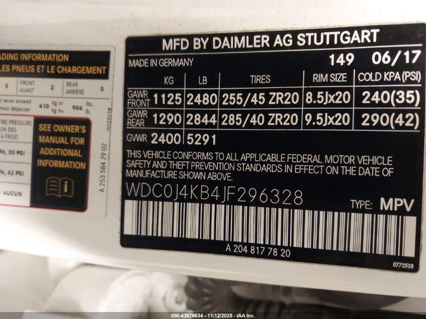 2018 Mercedes-Benz Glc 300 Coupe 4Matic VIN: WDC0J4KB4JF296328 Lot: 43676634