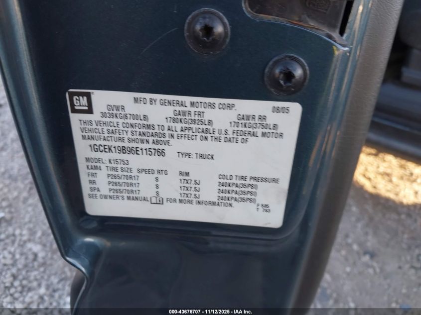 2006 Chevrolet Silverado 1500 Lt1 VIN: 1GCEK19B96E115766 Lot: 43676707