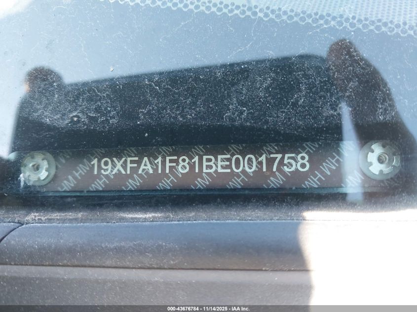 2011 Honda Civic Ex VIN: 19XFA1F81BE001758 Lot: 43676784