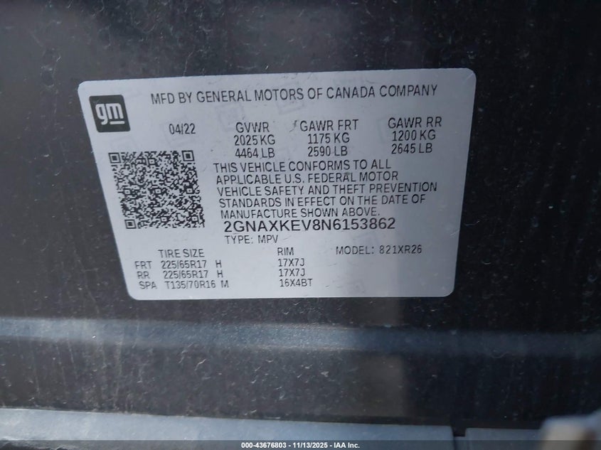 2GNAXKEV8N6153862 2022 CHEVROLET EQUINOX photo no. 9