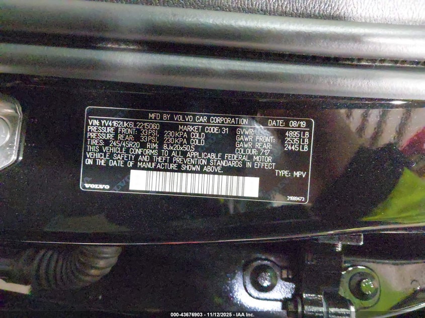 2020 Volvo Xc40 T5 Momentum VIN: YV4162UK6L2215060 Lot: 43676903