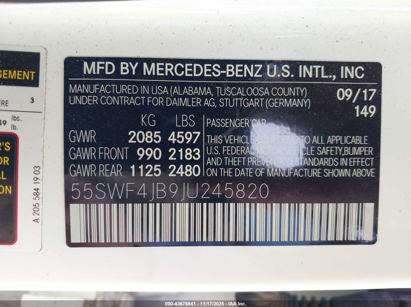 55SWF4JB9JU245820 2018 MERCEDES-BENZ C-KLASSE photo no. 9