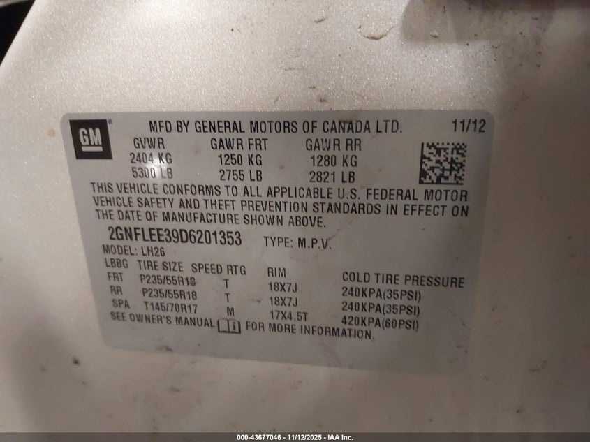 2GNFLEE39D6201353 2013 CHEVROLET EQUINOX photo no. 9