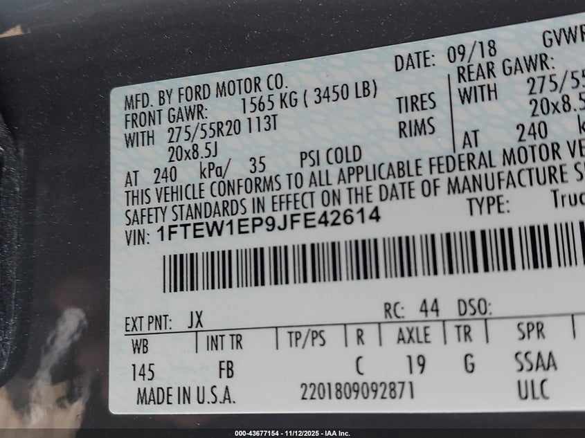 1FTEW1EP9JFE42614 2018 FORD F-150 photo no. 9