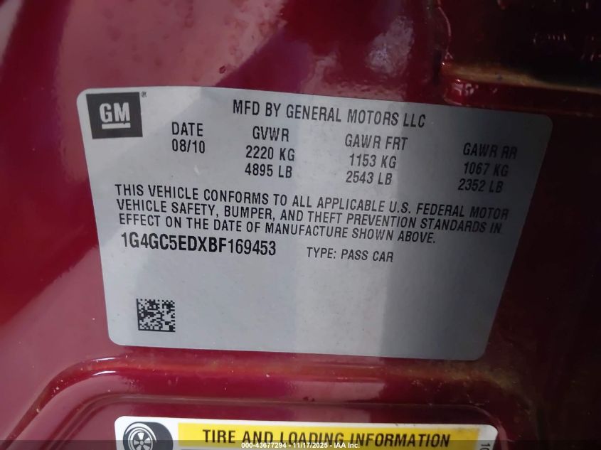 2011 Buick Lacrosse Cxl VIN: 1G4GC5EDXBF169453 Lot: 43677294