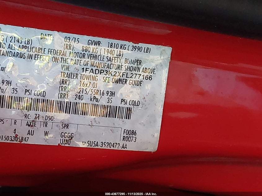 2015 FORD FOCUS SE - 1FADP3K2XFL277166