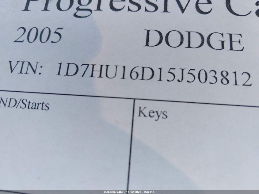 2005 Dodge Ram 1500 Slt/Laramie VIN: 1D7HU16D15J503812 Lot: 43677469