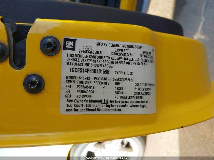 2003 Chevrolet Ssr Ls VIN: 1GCES14P63B101596 Lot: 43677470