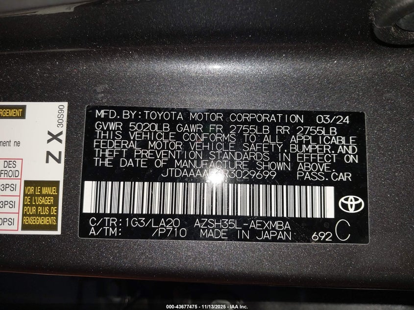 2024 Toyota Crown Limited VIN: JTDAAAAF6R3029699 Lot: 43677475