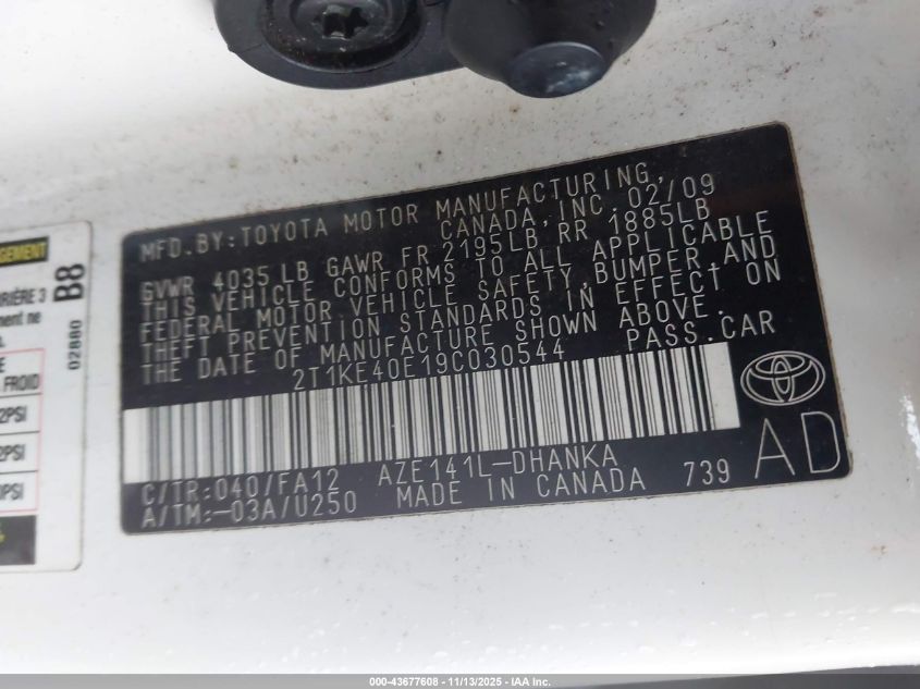 2009 Toyota Matrix S VIN: 2T1KE40E19C030544 Lot: 43677608