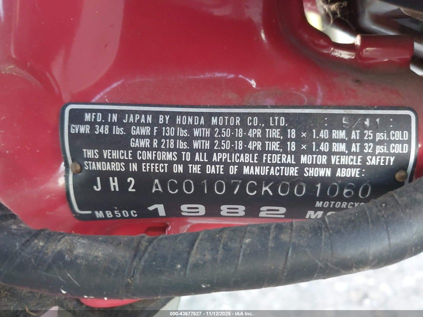JH2AC0107CK001060 1982 HONDA  photo no. 10