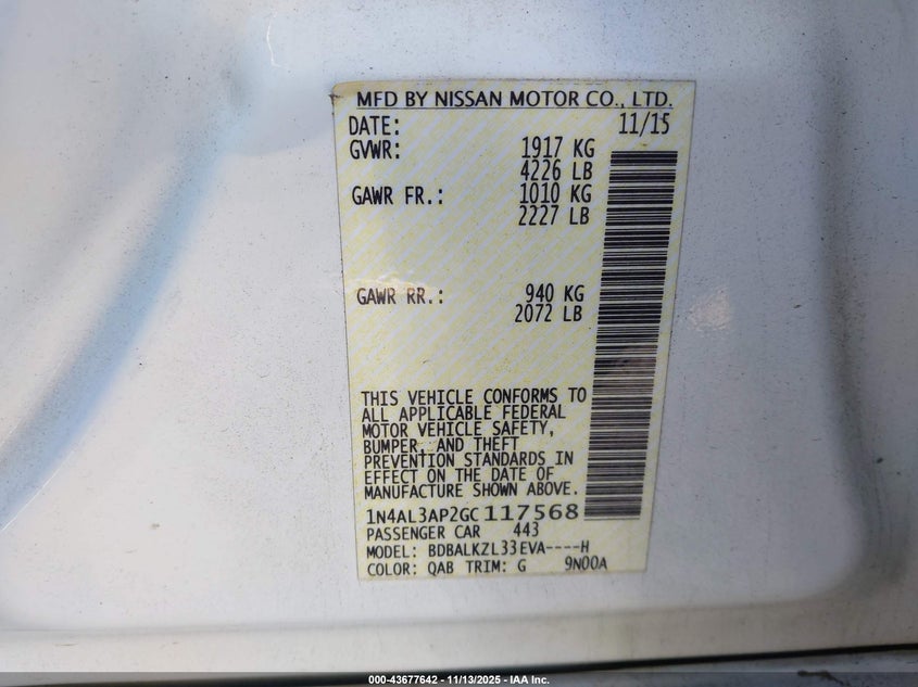 1N4AL3AP2GC117568 2016 NISSAN ALTIMA photo no. 9