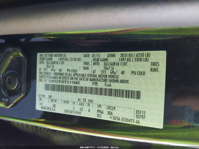 1FTEW1CP3FFC11685 2015 FORD F-150 photo no. 9