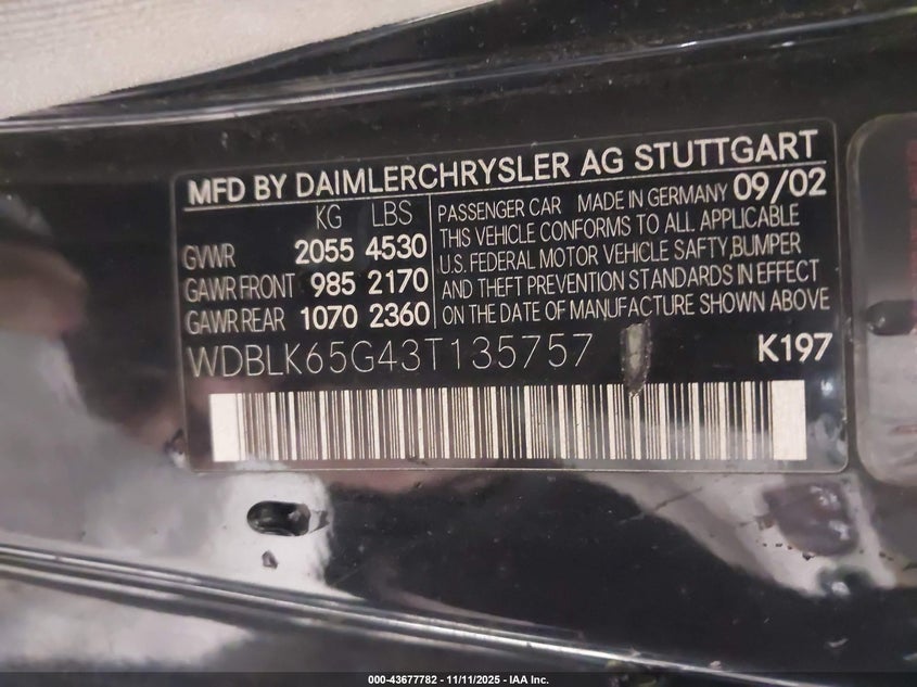 WDBLK65G43T135757 2003 MERCEDES-BENZ CLK-KLASSE photo no. 9