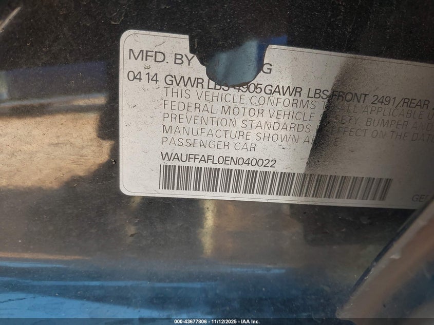 WAUFFAFL0EN040022 2014 AUDI A4 photo no. 9
