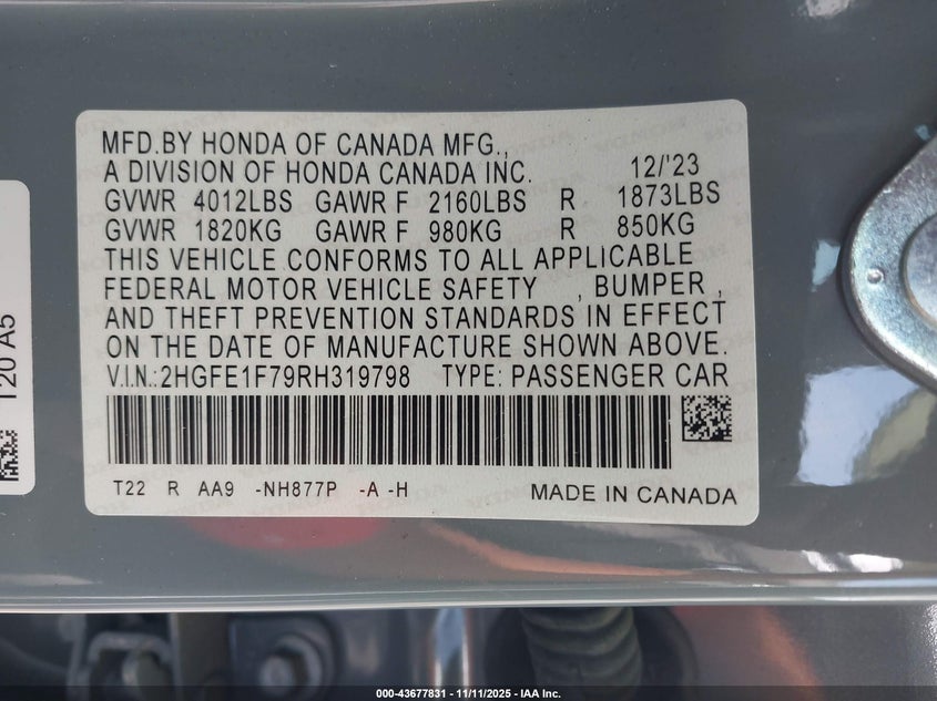 2024 HONDA CIVIC EX - 2HGFE1F79RH319798