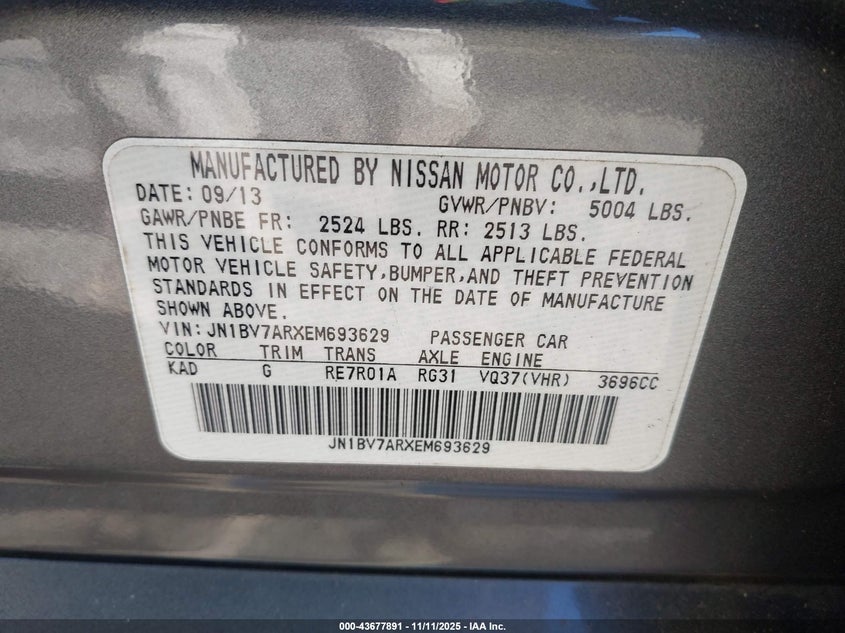 2014 INFINITI Q50 PREMIUM - JN1BV7ARXEM693629