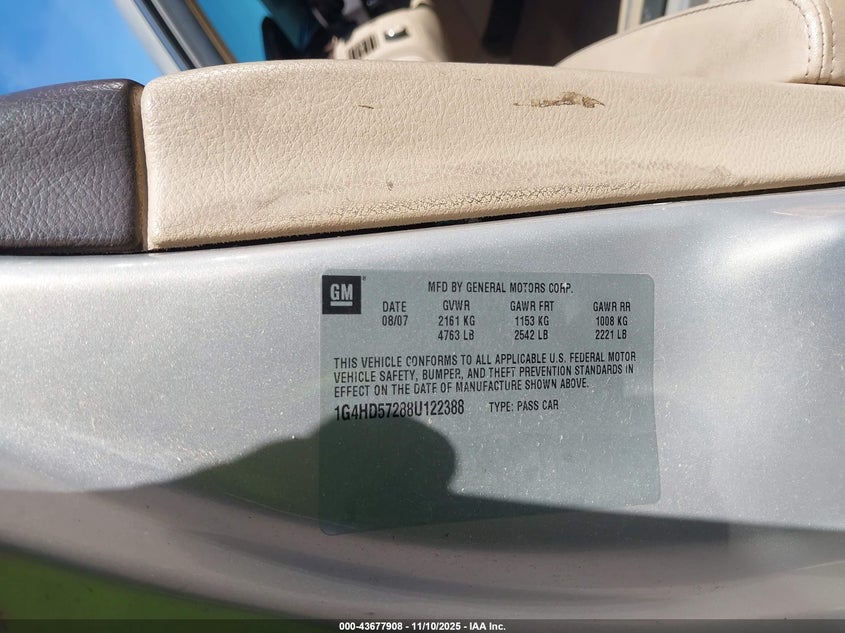 2008 Buick Lucerne Cxl VIN: 1G4HD57288U122388 Lot: 43677908