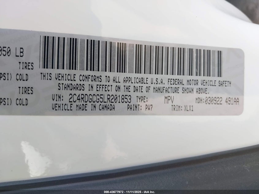 2020 Dodge Grand Caravan Sxt VIN: 2C4RDGCG5LR201853 Lot: 43677972