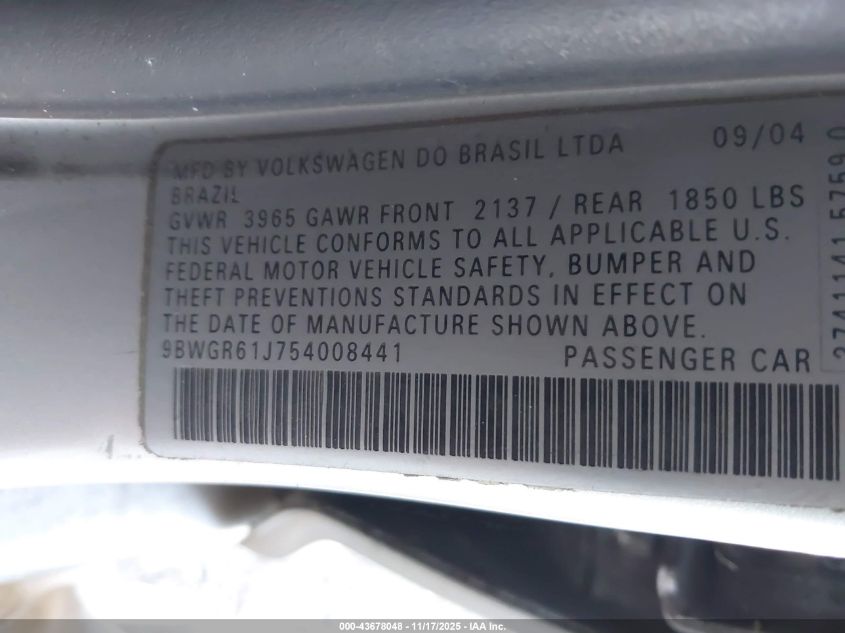 2005 Volkswagen Golf Gls Tdi VIN: 9BWGR61J754008441 Lot: 43678048