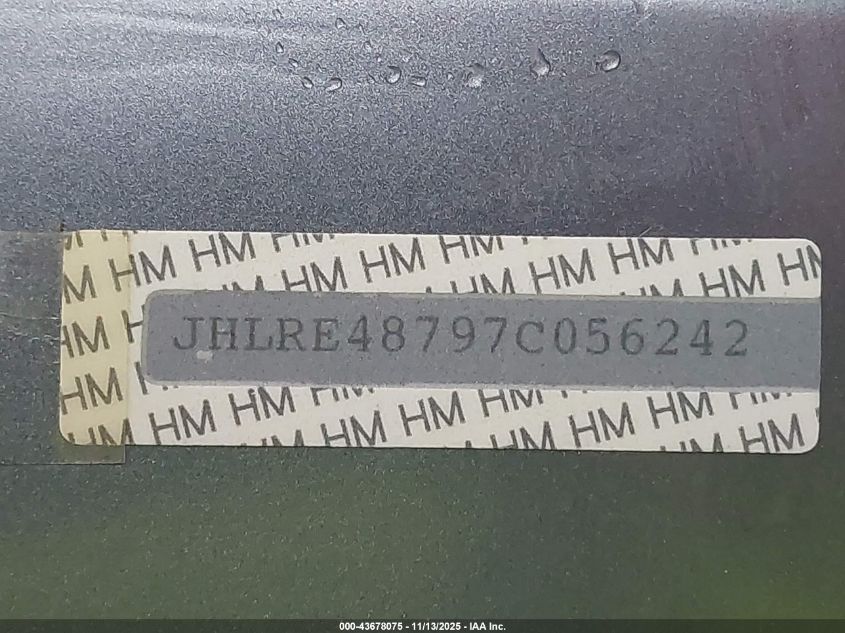 2007 Honda Cr-V Ex-L VIN: JHLRE48797C056242 Lot: 43678075