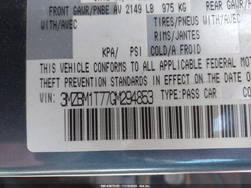 2016 Mazda Mazda3 I Sport VIN: 3MZBM1T77GM294853 Lot: 43678153