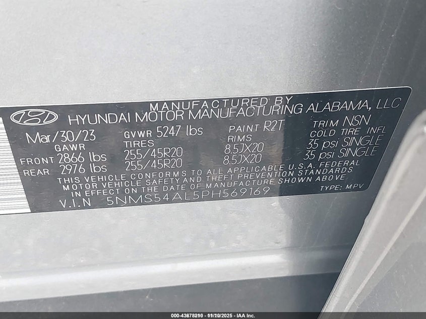 2023 Hyundai Santa Fe Calligraphy VIN: 5NMS54AL5PH569169 Lot: 43678210