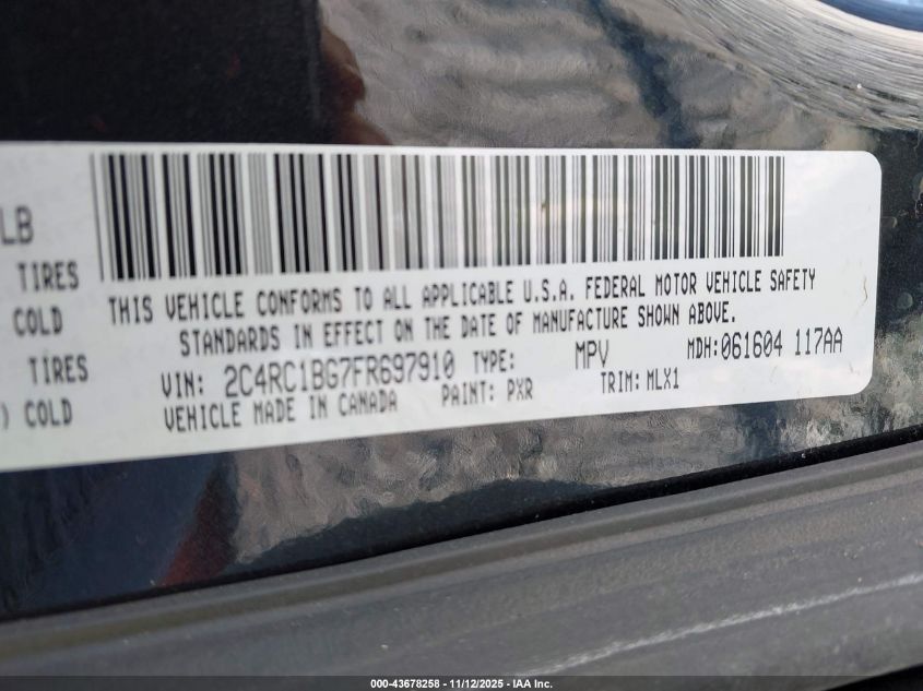 2015 Chrysler Town & Country Touring VIN: 2C4RC1BG7FR697910 Lot: 43678258