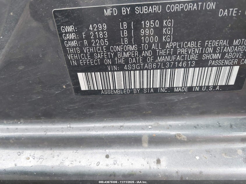 2020 SUBARU IMPREZA 5-DOOR 4S3GTAB67L3714613