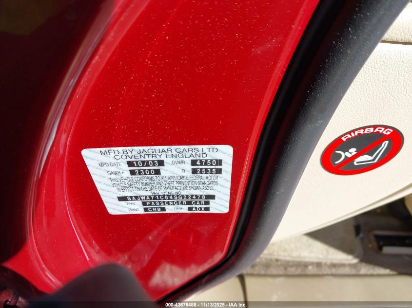 2004 Jaguar Xj Xj8 VIN: SAJWA71C64SG22478 Lot: 43678488