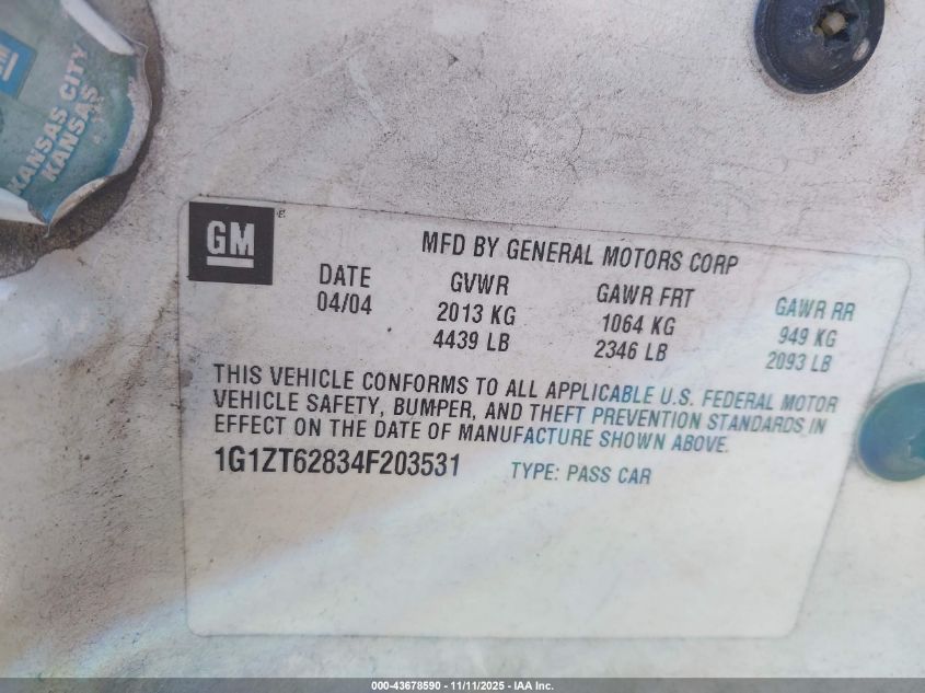 2004 Chevrolet Malibu Maxx Ls VIN: 1G1ZT62834F203531 Lot: 43678590