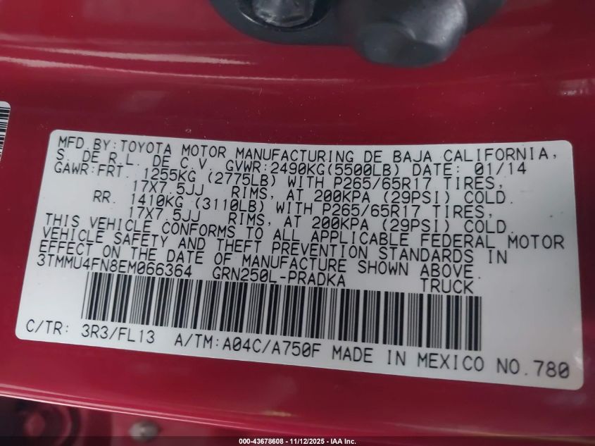 2014 TOYOTA TACOMA BASE V6 3TMMU4FN8EM066364