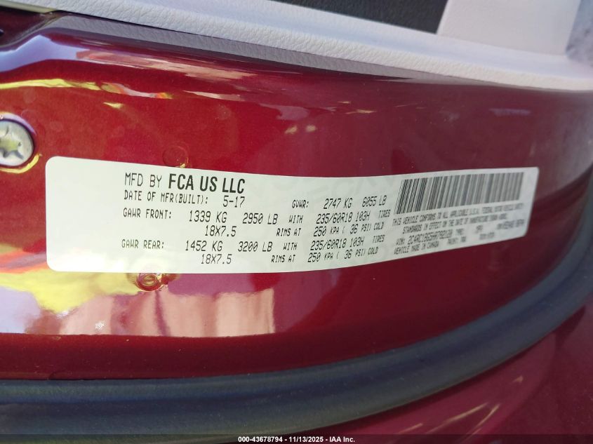 2017 Chrysler Pacifica Touring Plus VIN: 2C4RC1BG5HR782120 Lot: 43678794