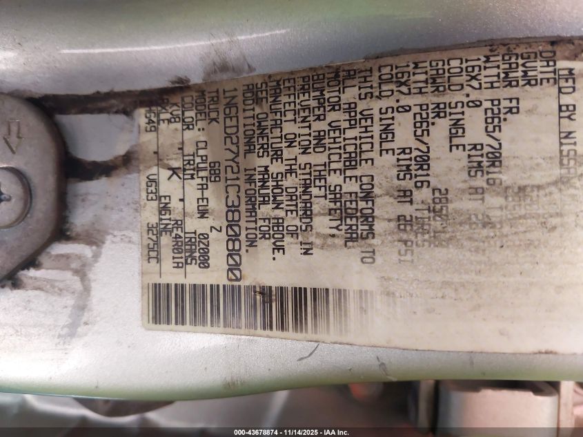 2001 Nissan Frontier Se-V6 VIN: 1N6ED27Y21C380800 Lot: 43678874