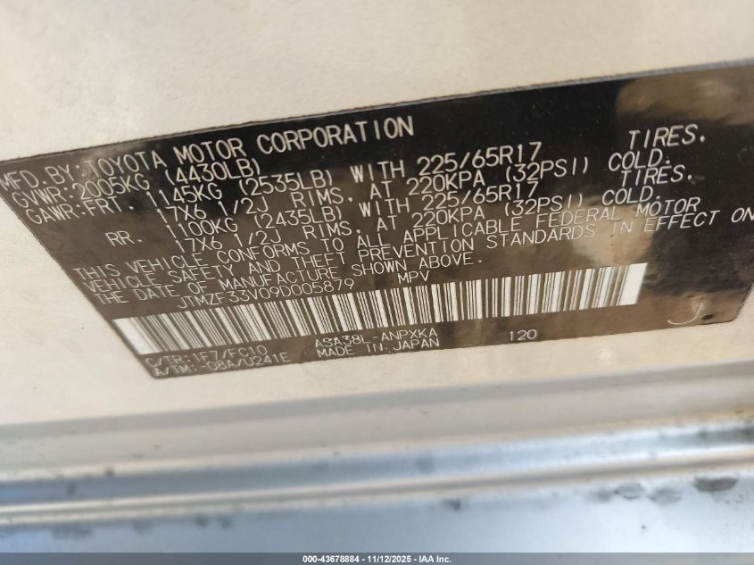 2009 Toyota Rav4 VIN: JTMZF33V09D005879 Lot: 43678884