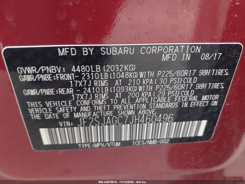 JF2SJAGC7JH460496 2018 SUBARU FORESTER photo no. 9