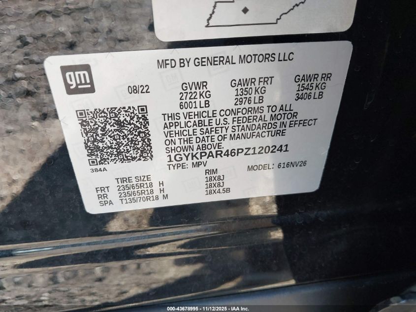 2023 Cadillac Xt6 Fwd Luxury VIN: 1GYKPAR46PZ120241 Lot: 43678995