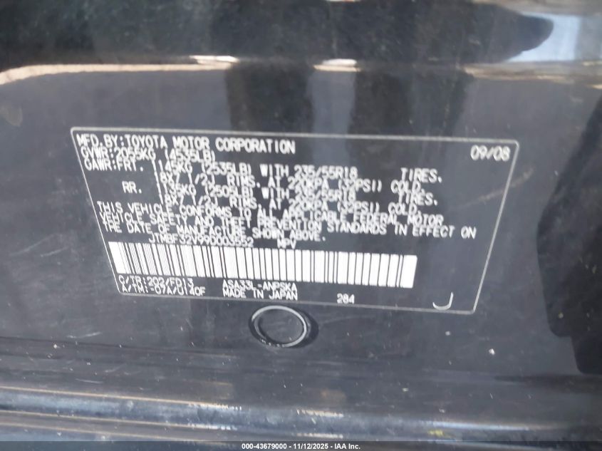 2009 Toyota Rav4 Sport VIN: JTMBF32V99D003552 Lot: 43679000