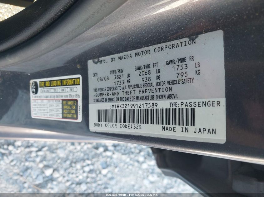 2009 Mazda Mazda3 I VIN: JM1BK32F991217589 Lot: 43679190