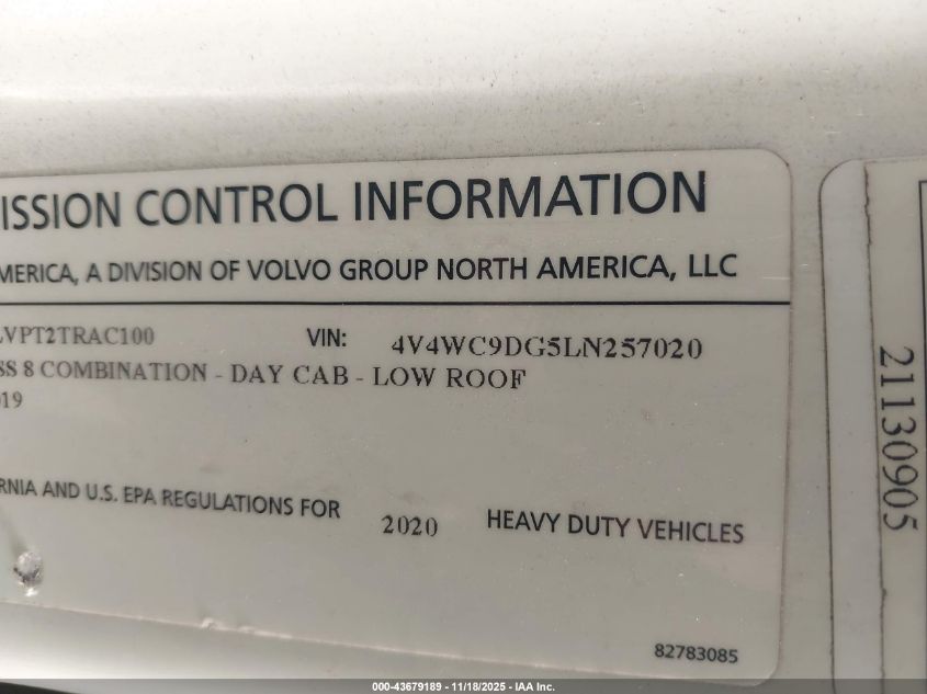 2020 Volvo Vnr VIN: 4V4WC9DG5LN257020 Lot: 43679189