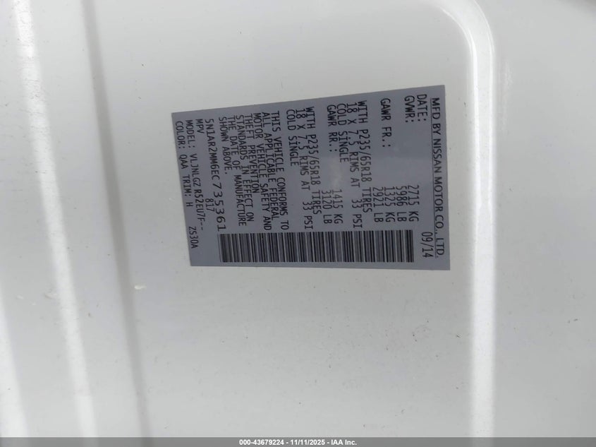 2014 NISSAN PATHFINDER SL - 5N1AR2MM6EC735361