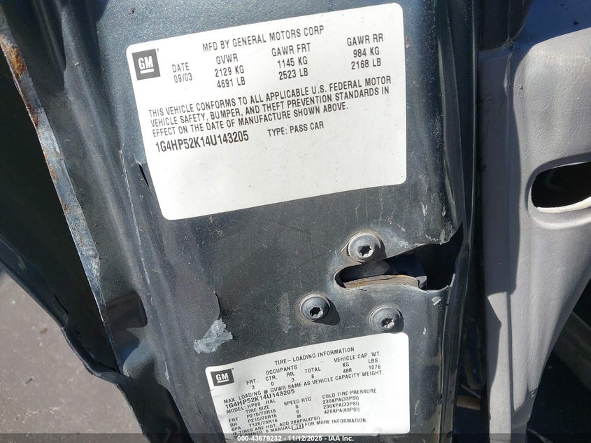 2004 Buick Lesabre Custom VIN: 1G4HP52K14U143205 Lot: 43679232