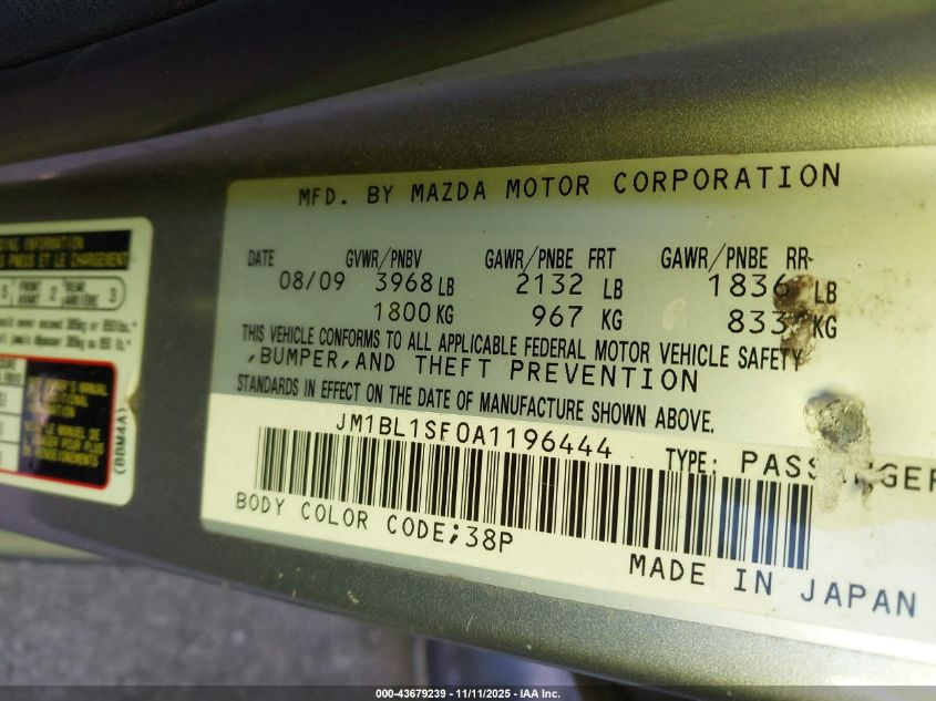 2010 Mazda Mazda3 I Touring VIN: JM1BL1SF0A1196444 Lot: 43679239