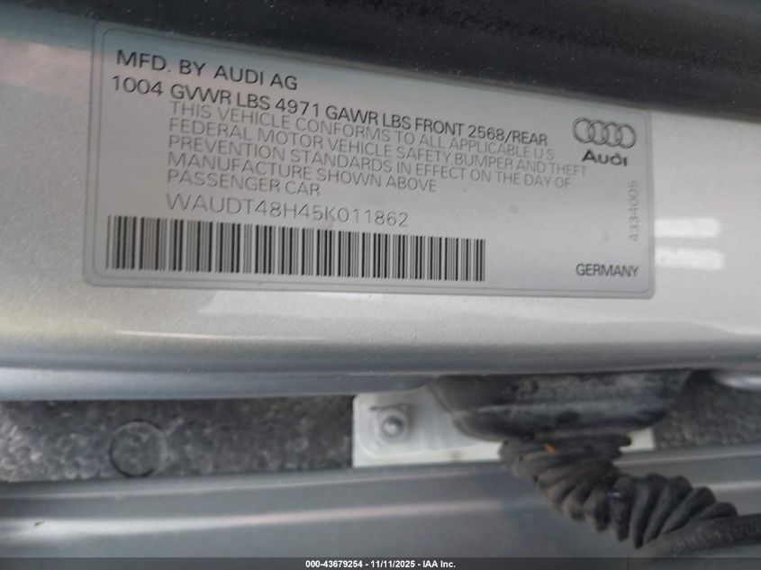 2005 Audi A4 3.0 VIN: WAUDT48H45K011862 Lot: 43679254